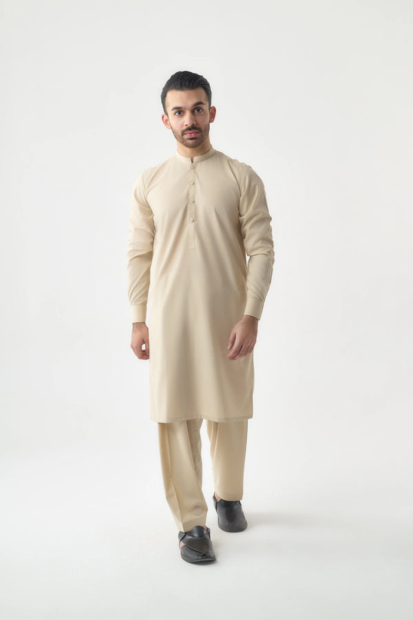 Men's Premium Cream Wash and Wear Shalwar Kameez