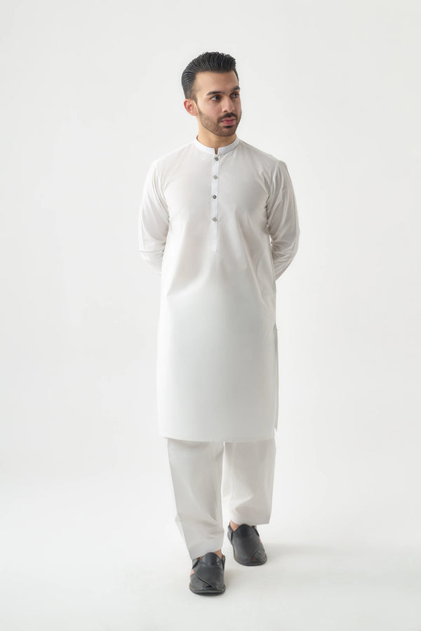 Men's Premium Cotton White Shalwar Kameez